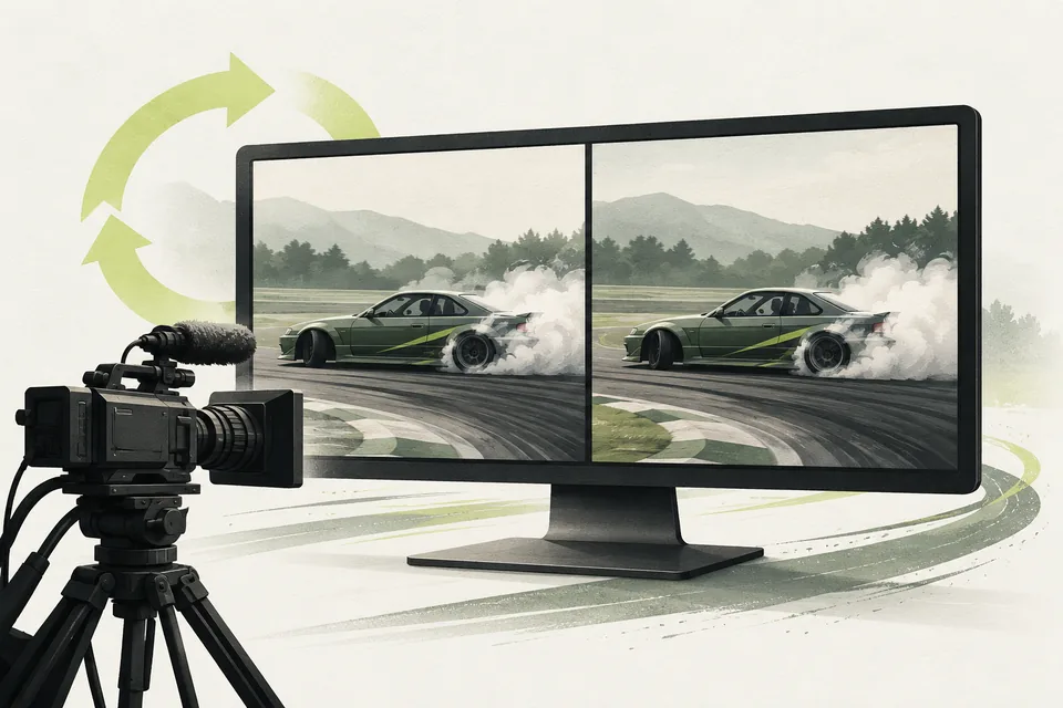 Illustration of two drift replay views in a broadcast monitor.
