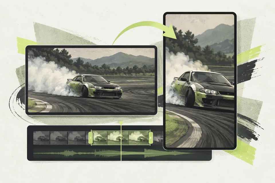 Illustration of a drift replay adapted to a vertical video format.